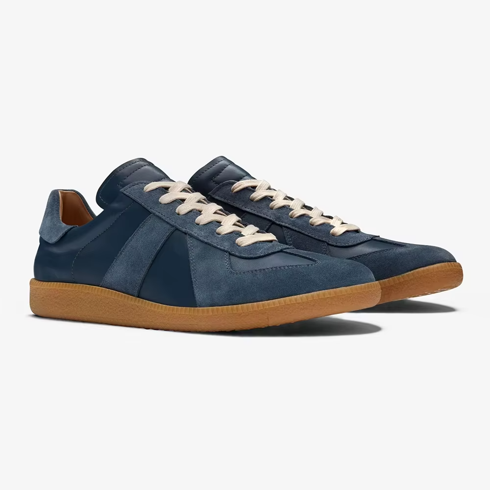 Sneaker House Men's Navy Blue Leather & Suede Casual Sneakers