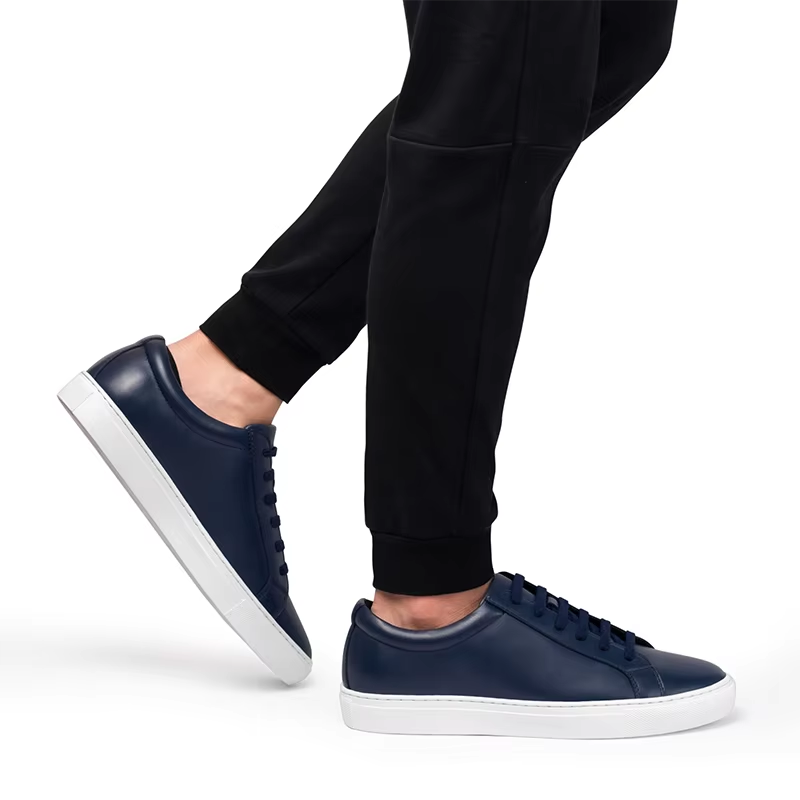 Sneaker House Men's Navy Blue Minimalist Leather Sneakers