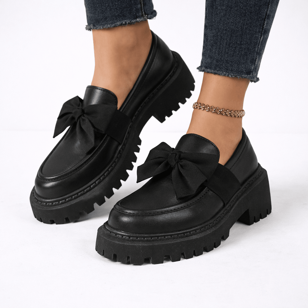 Womens Platform Bow Loafers – Chunky Sole Slip-On Shoes