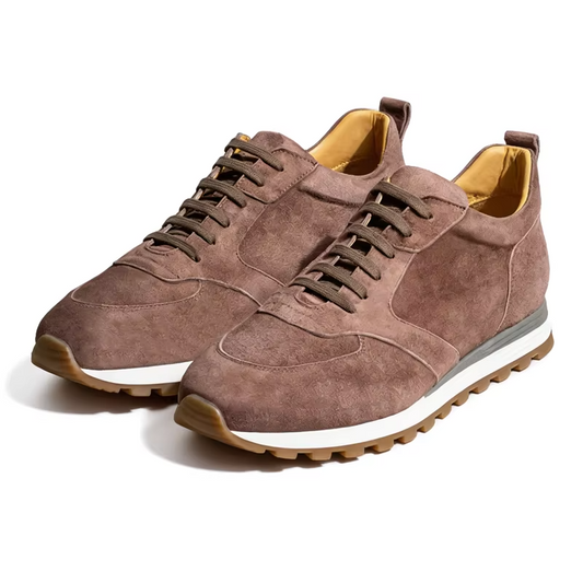 Sneaker House Men's Brown Suede Lace-Up Casual Sneakers