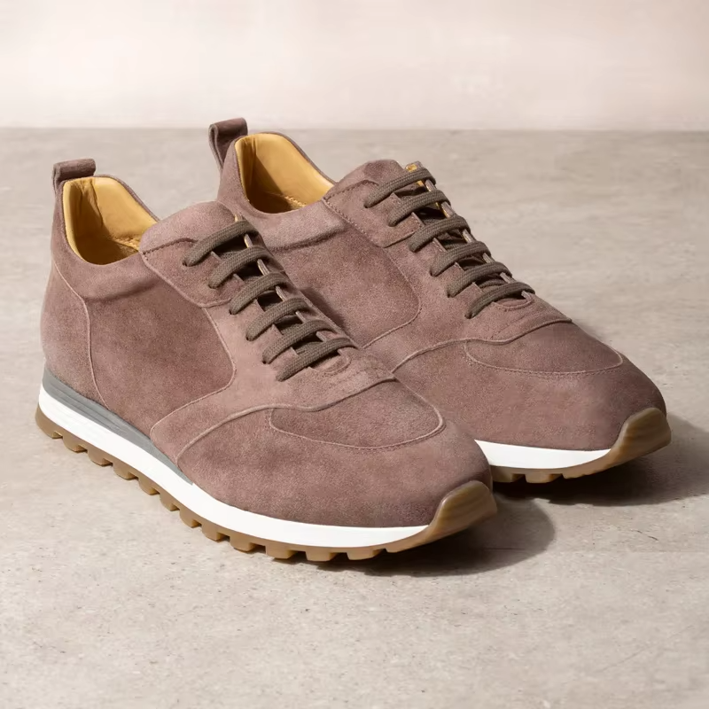 Sneaker House Men's Brown Suede Lace-Up Casual Sneakers