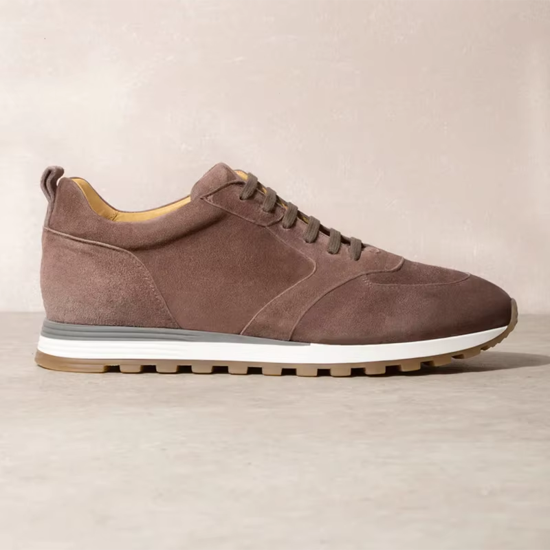 Sneaker House Men's Brown Suede Lace-Up Casual Sneakers