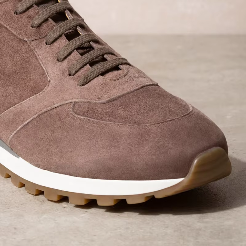 Sneaker House Men's Brown Suede Lace-Up Casual Sneakers