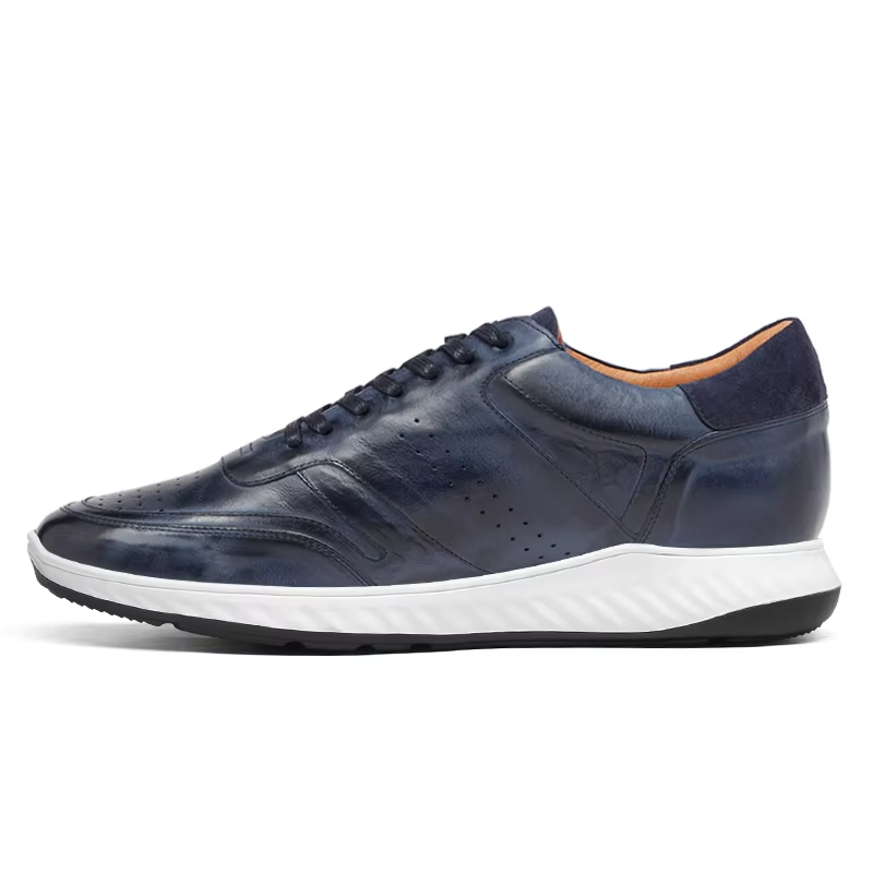 Sneaker House Men's Navy Blue Leather Casual Lace-Up Sneakers