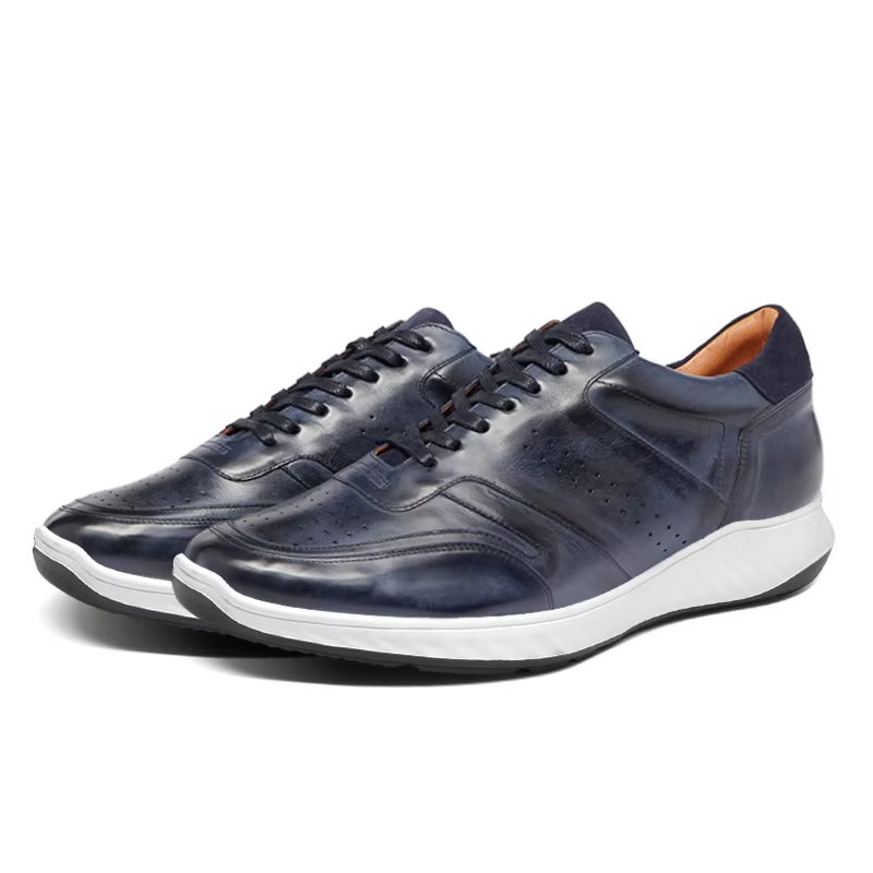 Sneaker House Men's Navy Blue Leather Casual Lace-Up Sneakers
