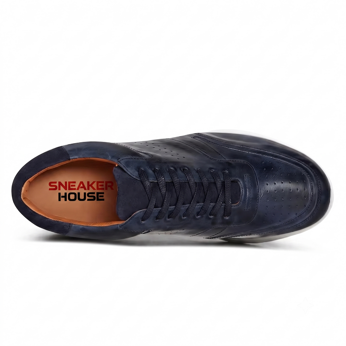 Sneaker House Men's Navy Blue Leather Casual Lace-Up Sneakers