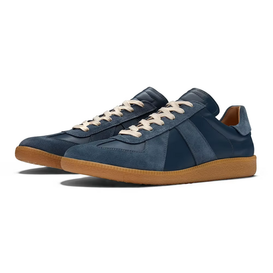 Sneaker House Men's Navy Blue Leather & Suede Casual Sneakers