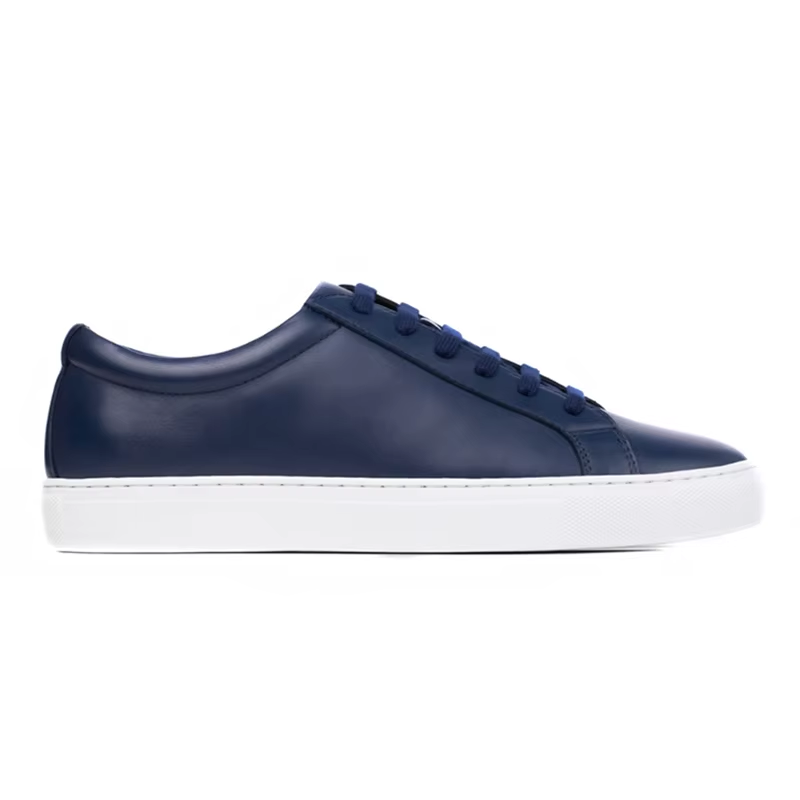 Sneaker House Men's Navy Blue Minimalist Leather Sneakers