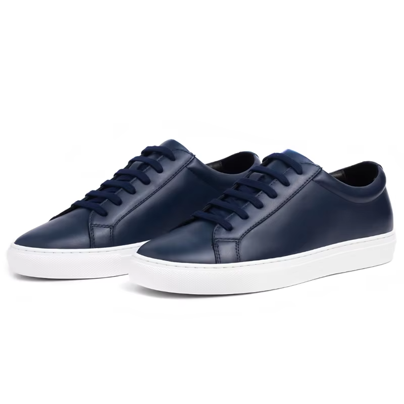 Sneaker House Men's Navy Blue Minimalist Leather Sneakers