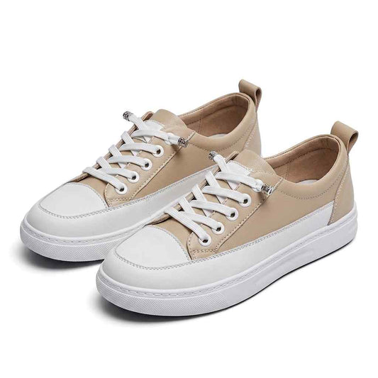 Sneaker House Women's Beige and White Two-Tone Casual Platform Sneakers