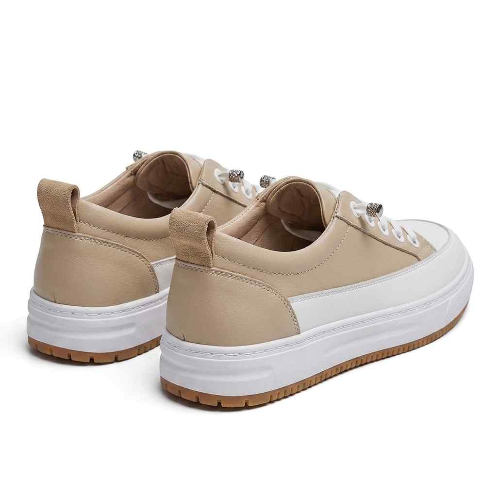 Sneaker House Women's Beige White Two-Tone Platform Sneakers