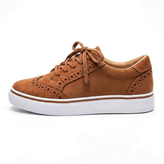 Sneaker House Women's Brown Suede Brogue Casual Platform Sneakers
