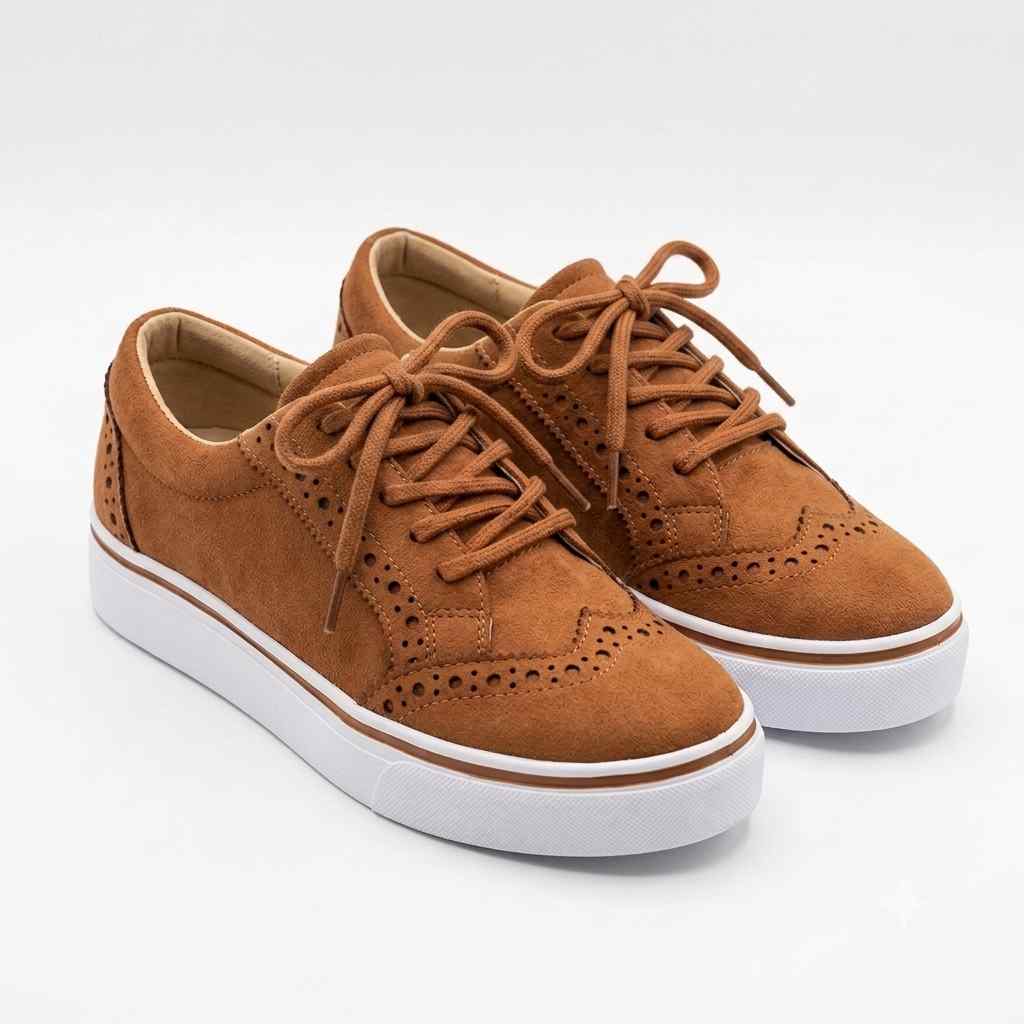 Sneaker House Women's Brown Suede Brogue Casual Platform Sneakers
