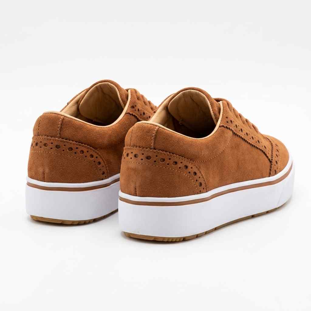 Sneaker House Women's Brown Suede Brogue Casual Platform Sneakers