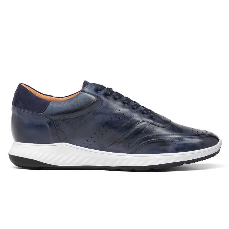 Sneaker House Men's Navy Blue Leather Casual Lace-Up Sneakers