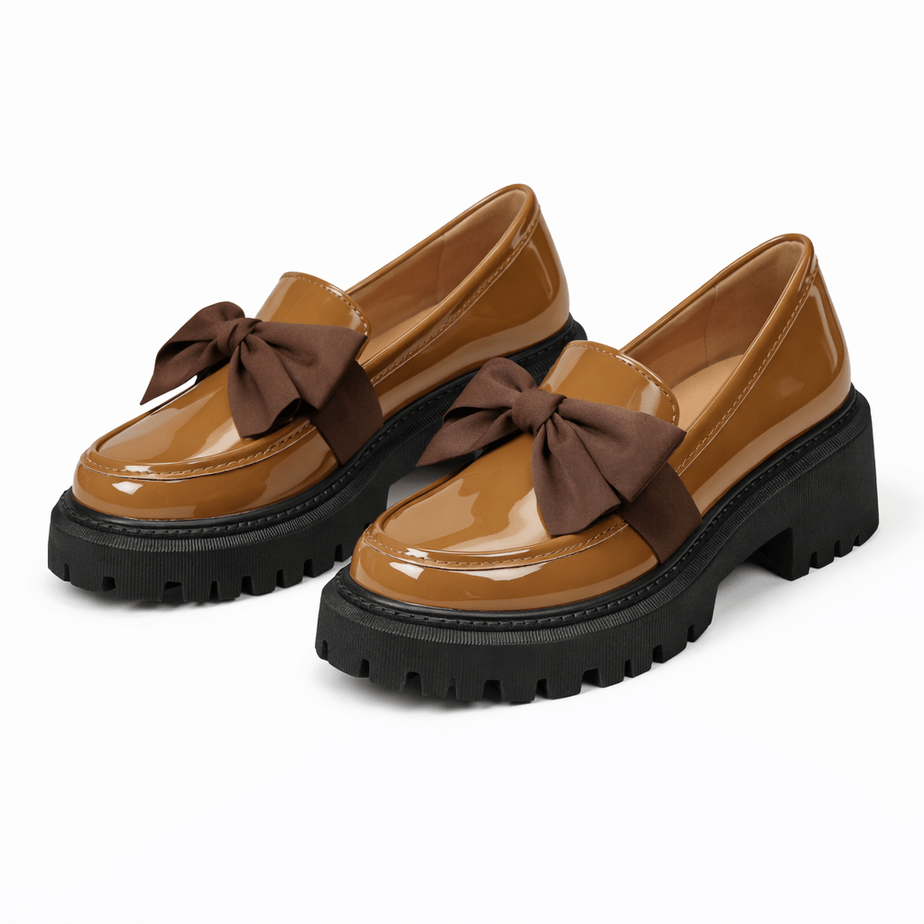 Womens Platform Bow Loafers – Chunky Sole Slip-On Shoes