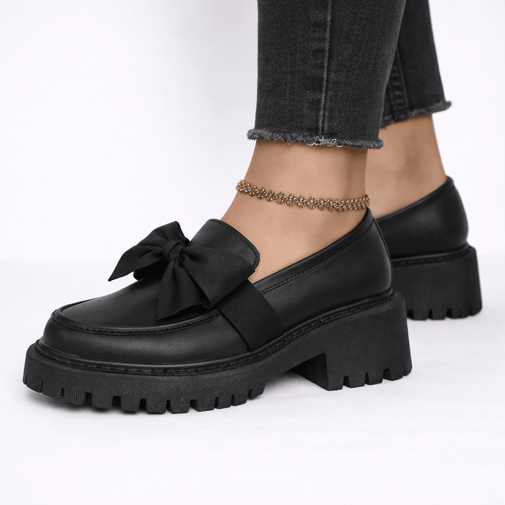 Womens Platform Bow Loafers – Chunky Sole Slip-On Shoes