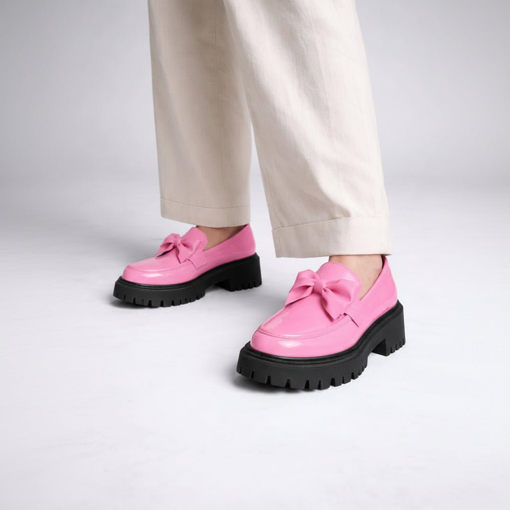 Womens Platform Bow Loafers – Chunky Sole Slip-On Shoes