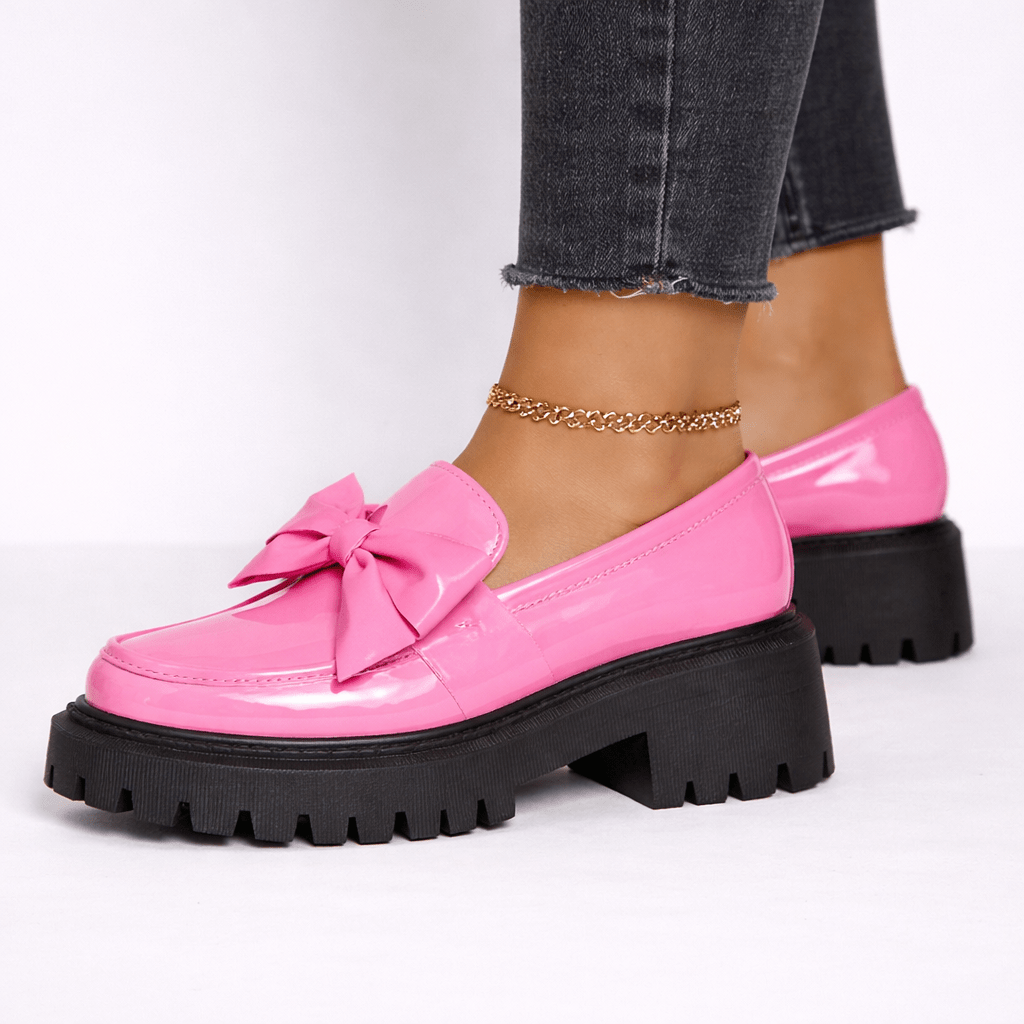 Womens Platform Bow Loafers – Chunky Sole Slip-On Shoes