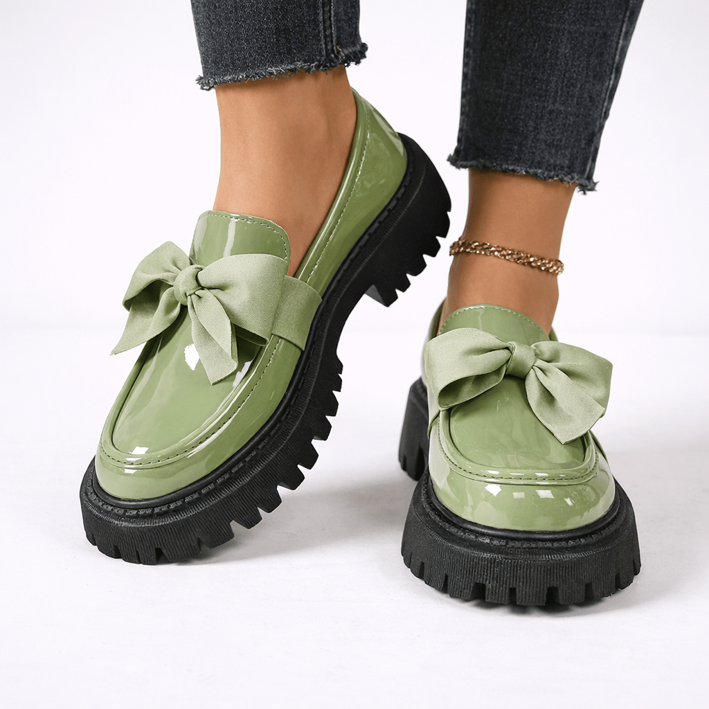Womens Platform Bow Loafers – Chunky Sole Slip-On Shoes
