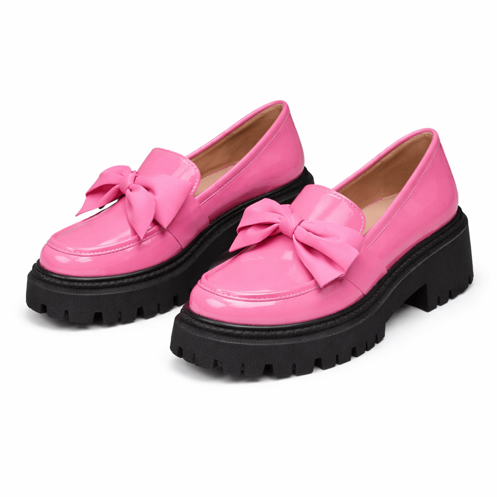 Womens Platform Bow Loafers – Chunky Sole Slip-On Shoes