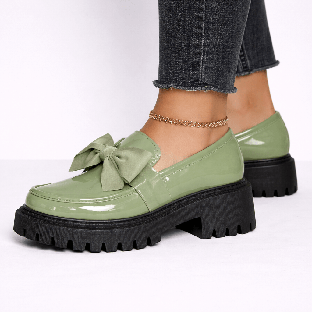 Womens Platform Bow Loafers – Chunky Sole Slip-On Shoes