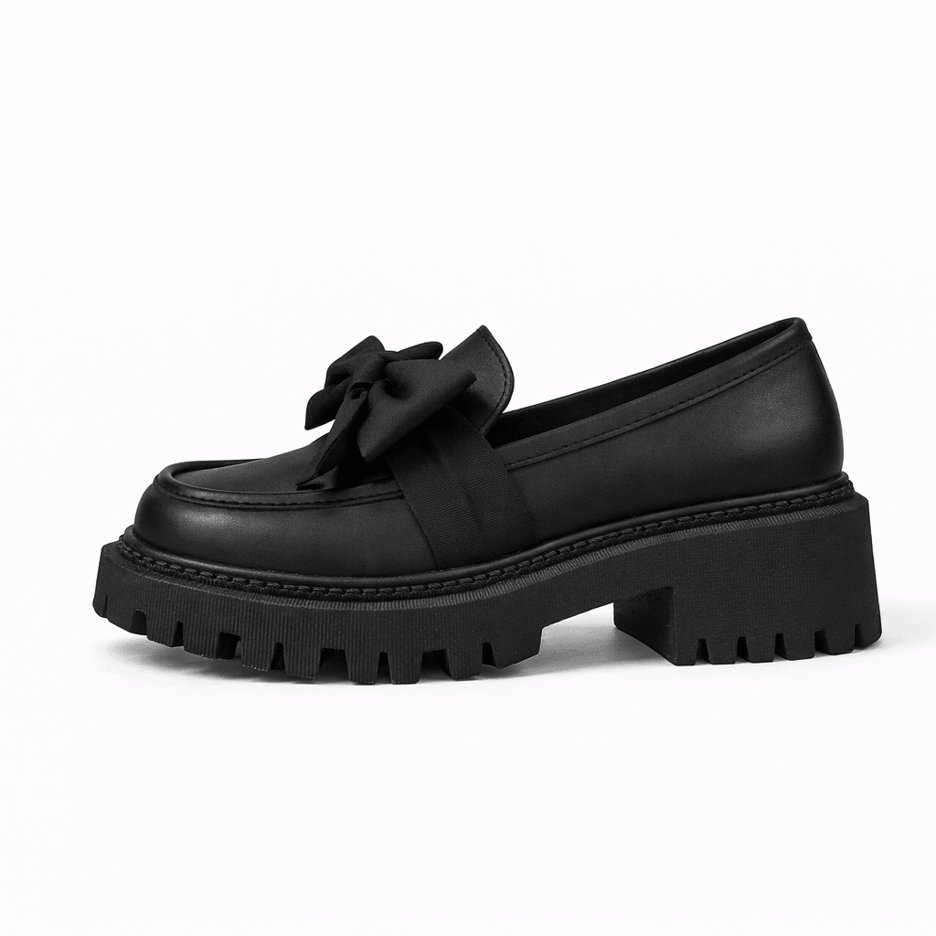 Womens Platform Bow Loafers – Chunky Sole Slip-On Shoes