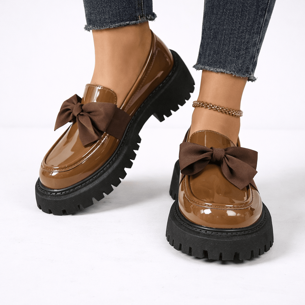 Womens Platform Bow Loafers – Chunky Sole Slip-On Shoes