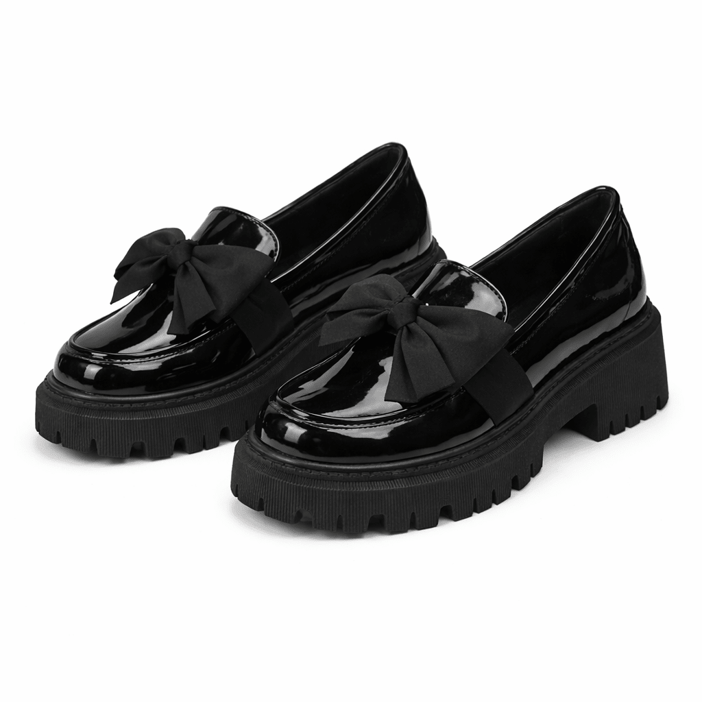 Womens Platform Bow Loafers – Chunky Sole Slip-On Shoes