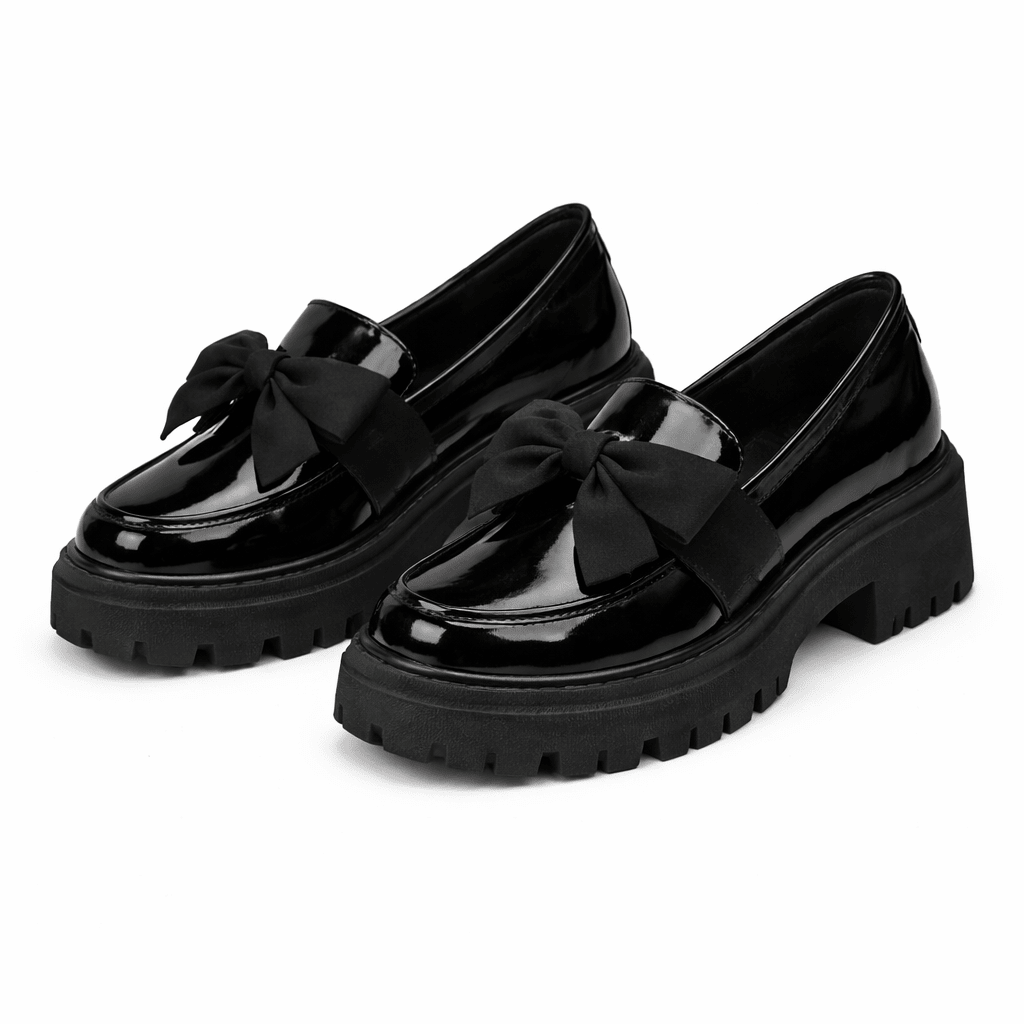Womens Platform Bow Loafers – Chunky Sole Slip-On Shoes