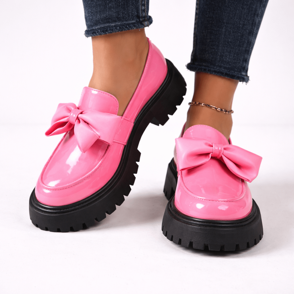 Womens Platform Bow Loafers – Chunky Sole Slip-On Shoes