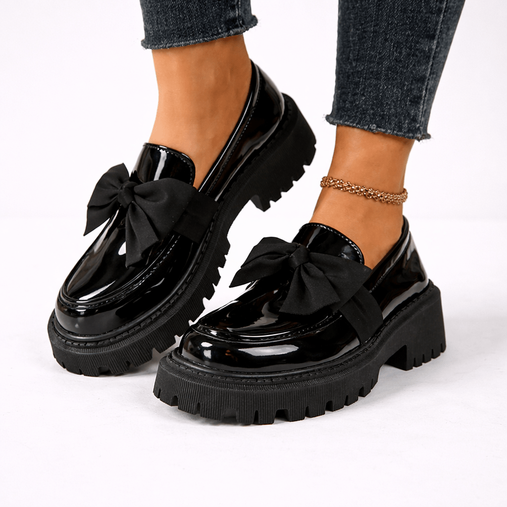 Womens Platform Bow Loafers – Chunky Sole Slip-On Shoes