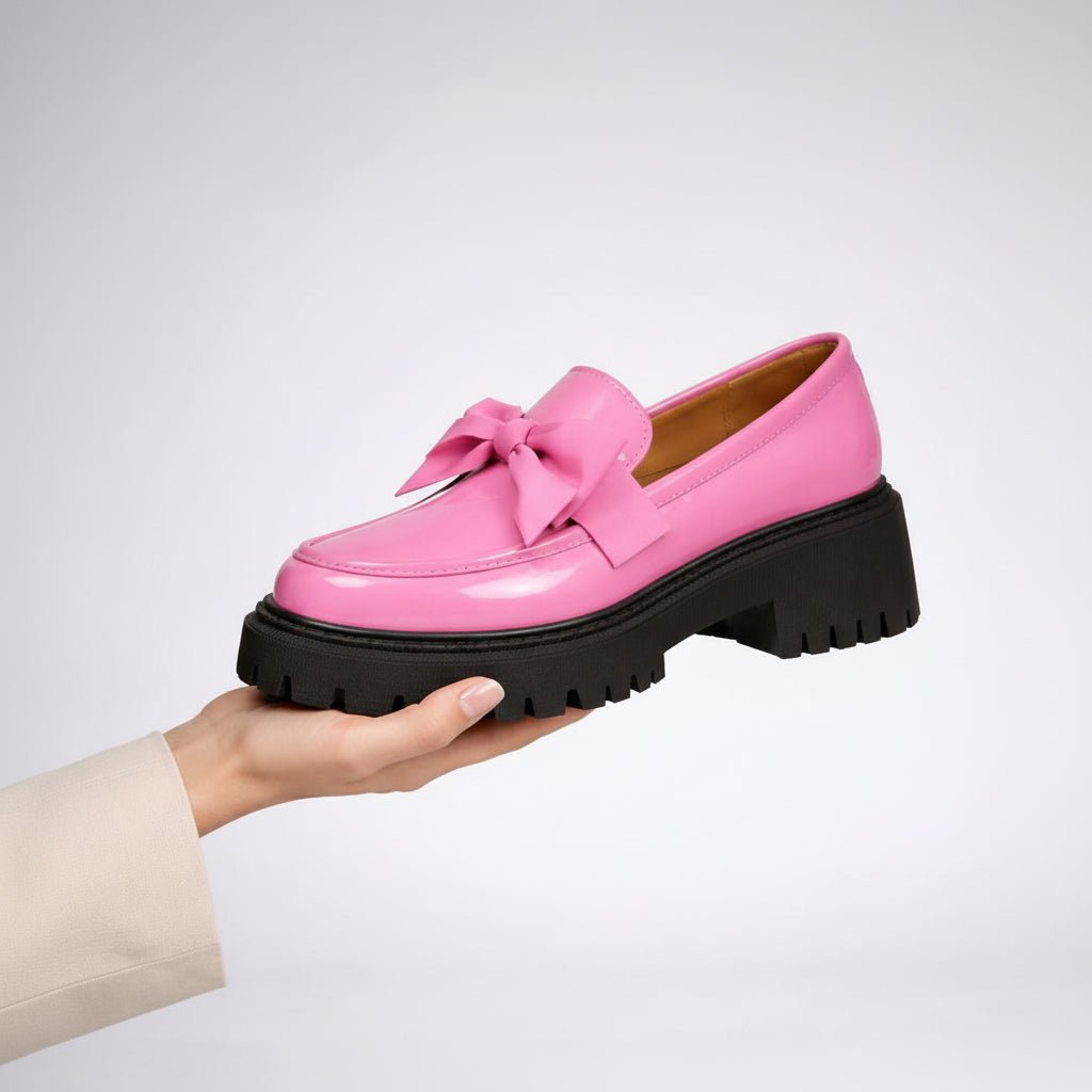 Womens Platform Bow Loafers – Chunky Sole Slip-On Shoes
