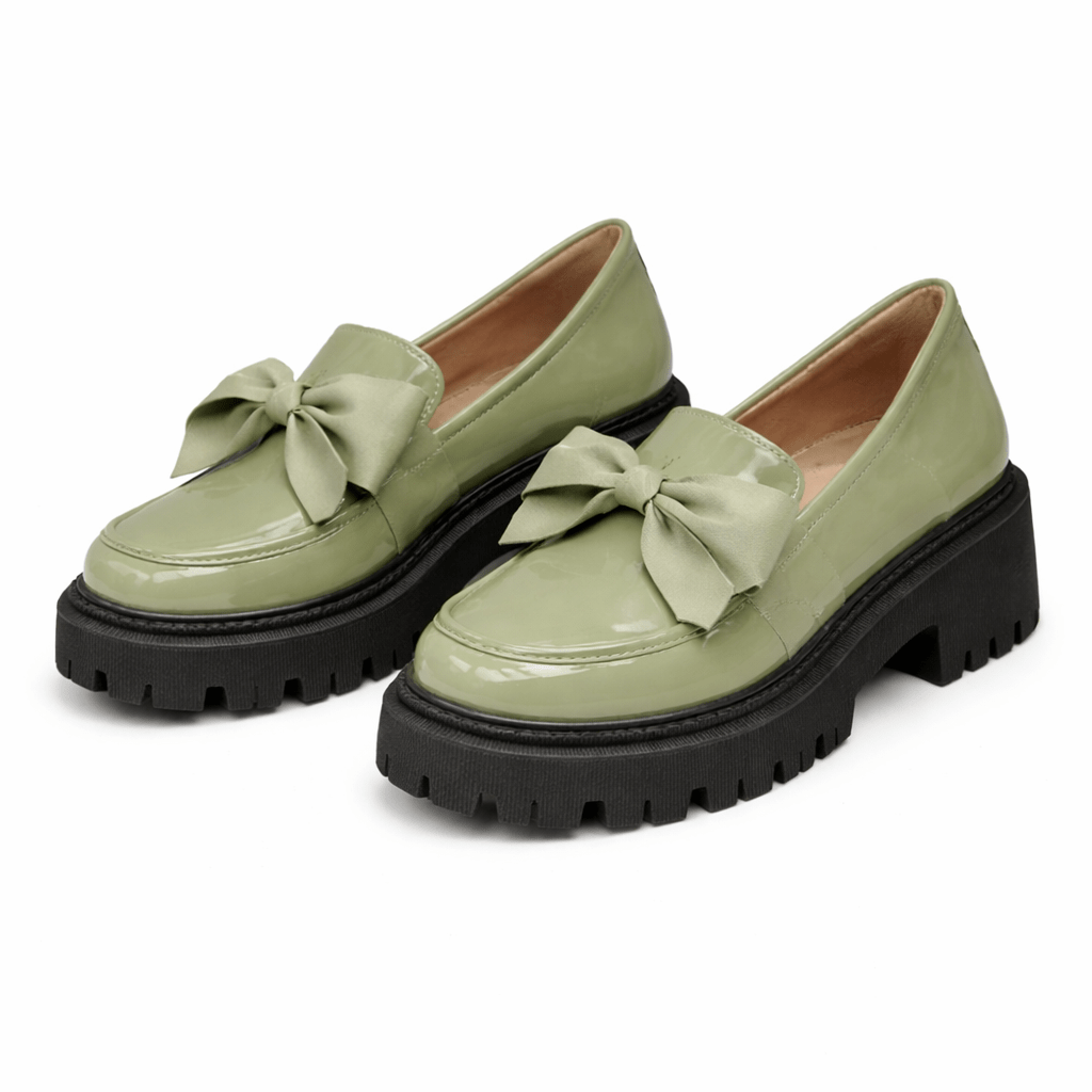 Womens Platform Bow Loafers – Chunky Sole Slip-On Shoes