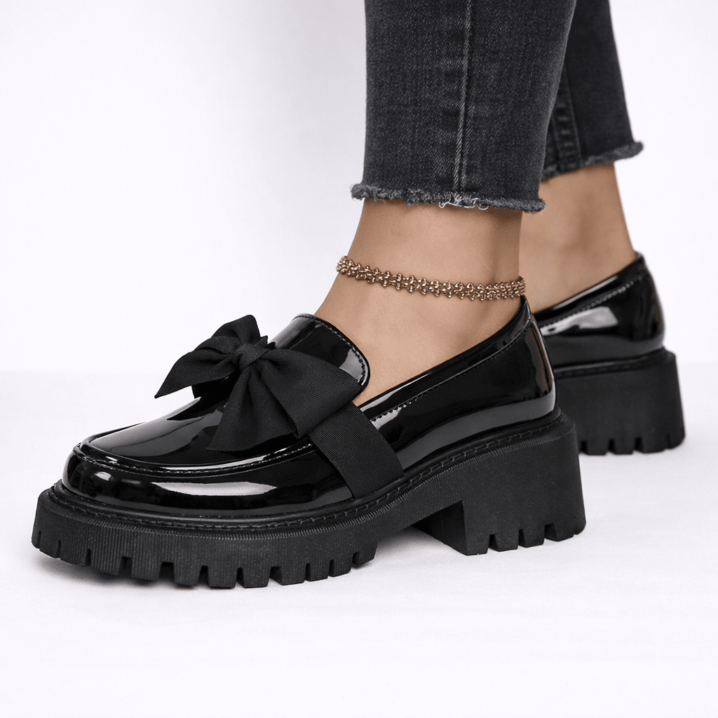 Womens Platform Bow Loafers – Chunky Sole Slip-On Shoes