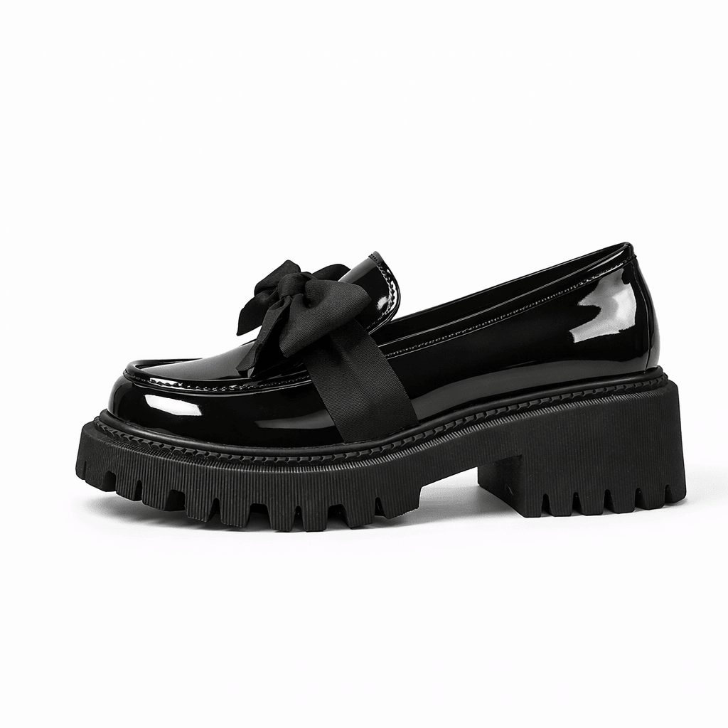 Womens Platform Bow Loafers – Chunky Sole Slip-On Shoes