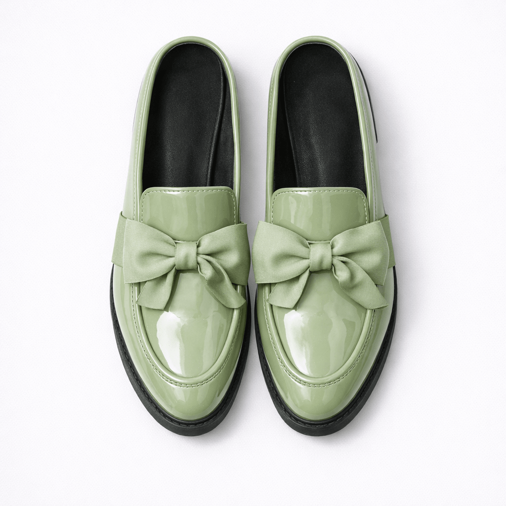 Womens Patent Bow Loafers – Round Toe Slip-On Flat Shoes