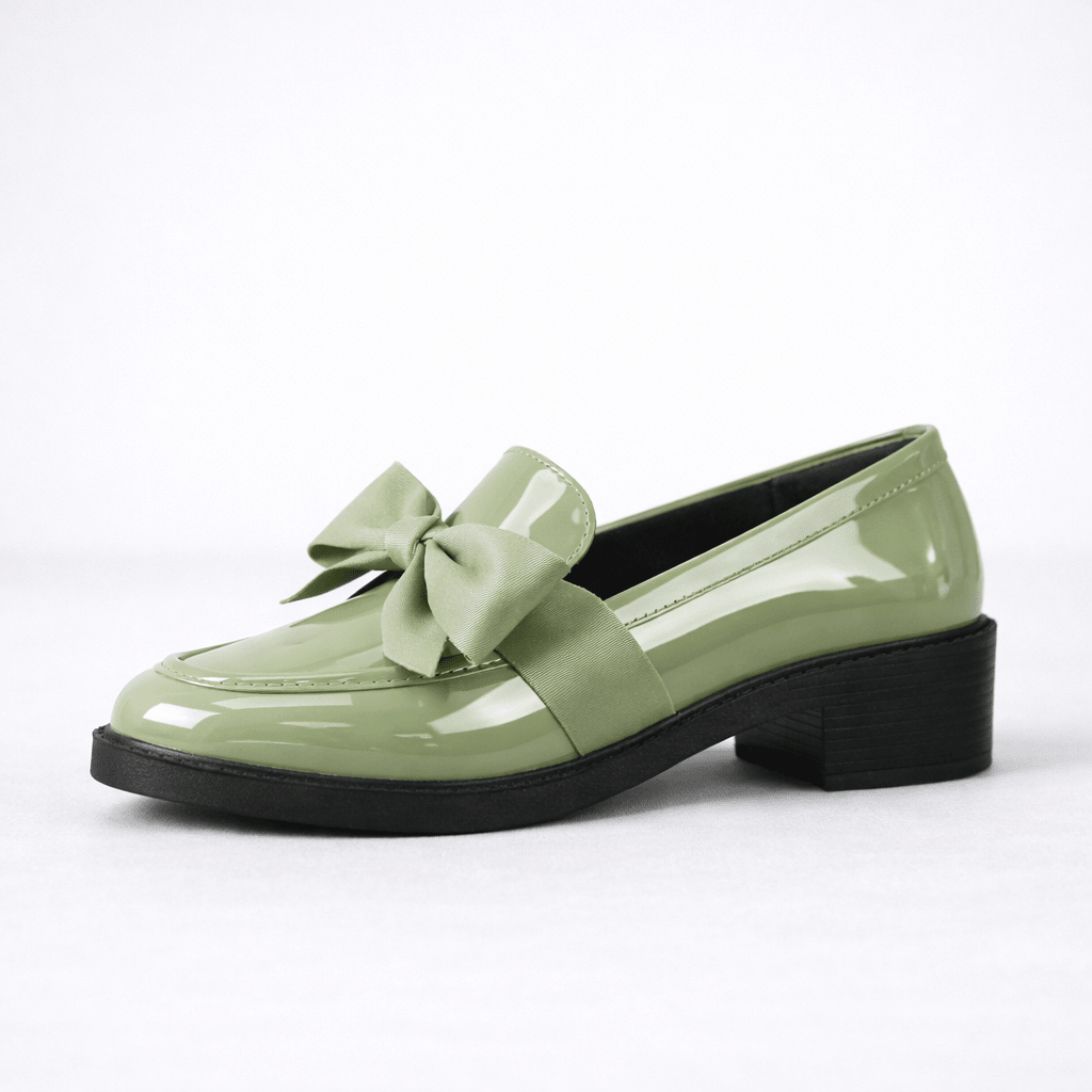 Womens Patent Bow Loafers – Round Toe Slip-On Flat Shoes
