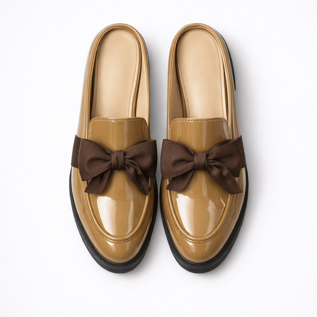 Womens Patent Bow Loafers – Round Toe Slip-On Flat Shoes