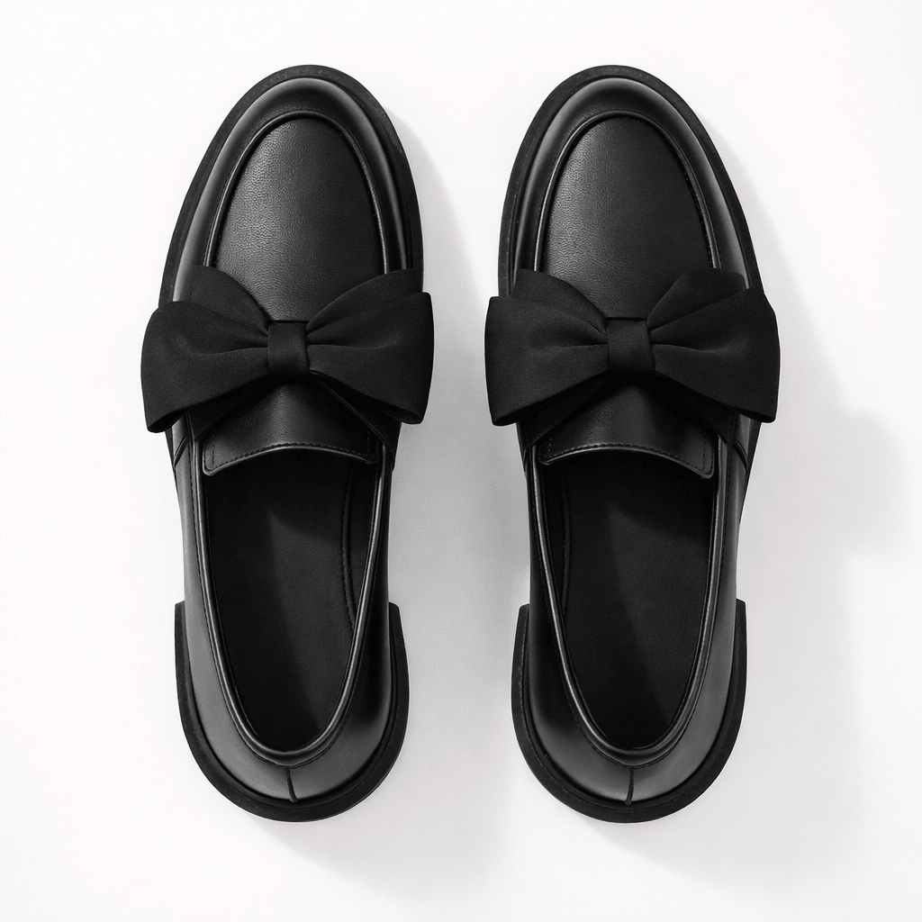 Womens Patent Bow Loafers – Round Toe Slip-On Flat Shoes