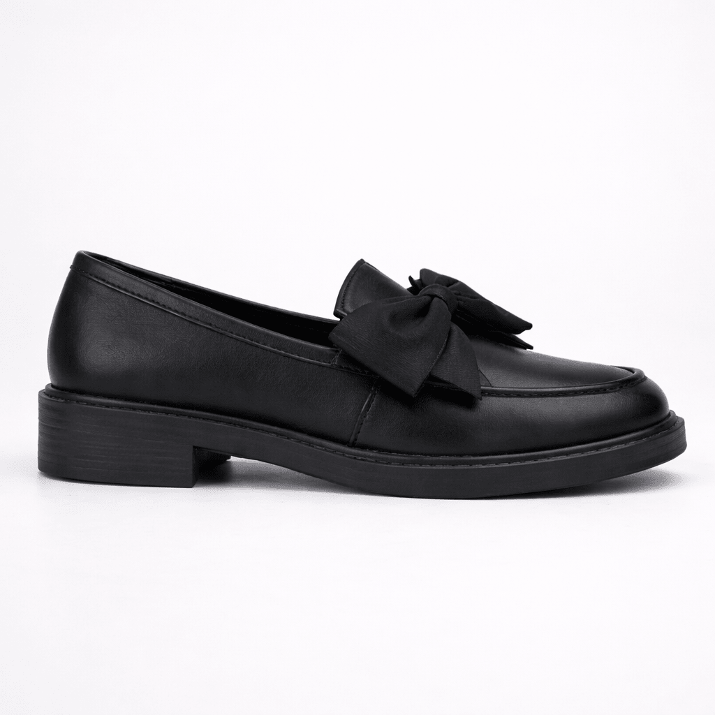 Womens Patent Bow Loafers – Round Toe Slip-On Flat Shoes