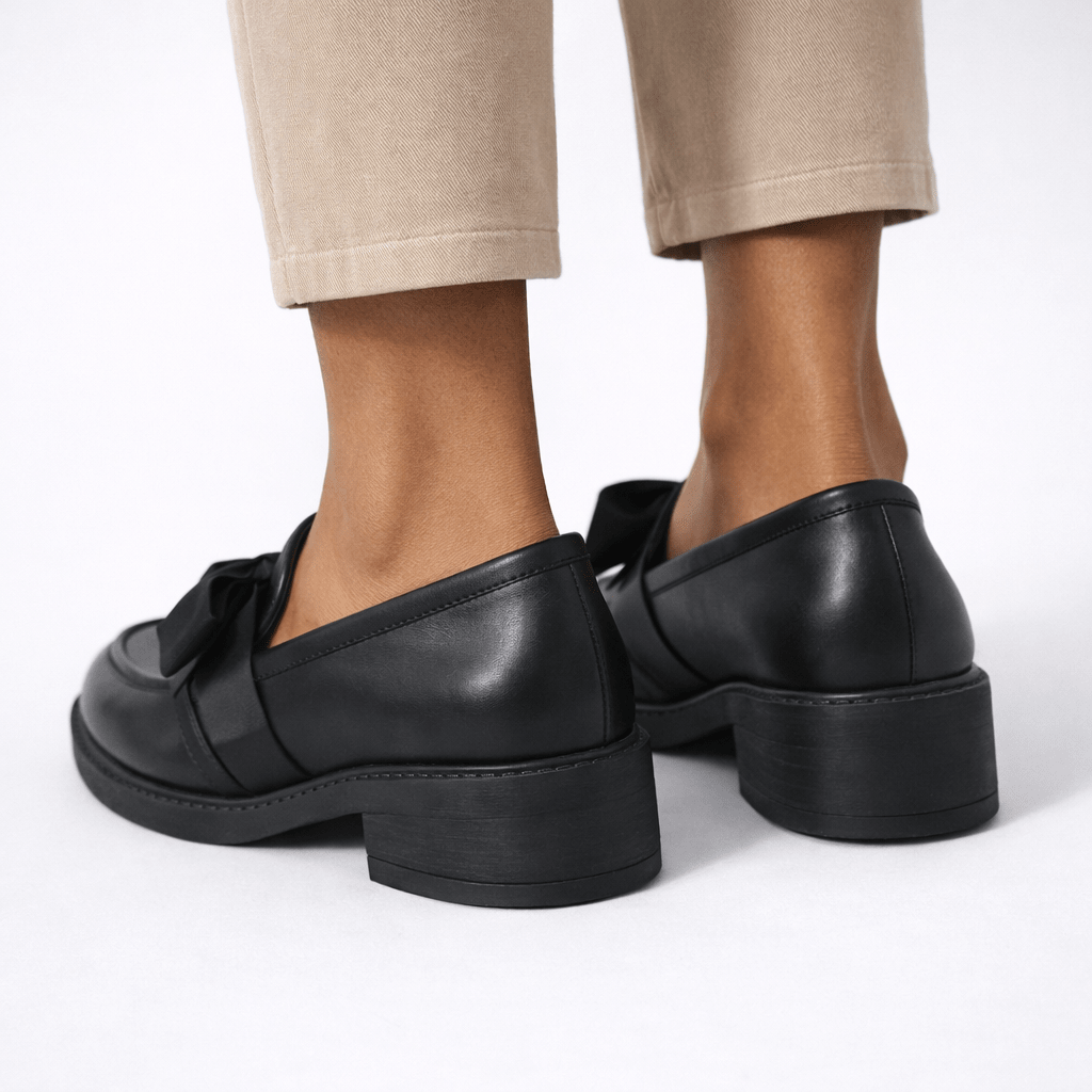 Womens Patent Bow Loafers – Round Toe Slip-On Flat Shoes